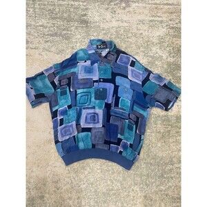 Alan Stuart Vintage Size XL Abstract Shirt Painting Blue Teal
